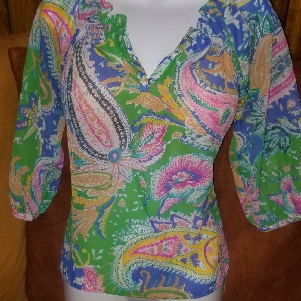 Chaps Paisley Sheer 3/4 Sleeve Flowy Blouse